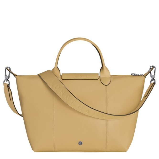 Beige Longchamp Le Pliage Cuir M Women's Top-handle Bags | US-6024USL