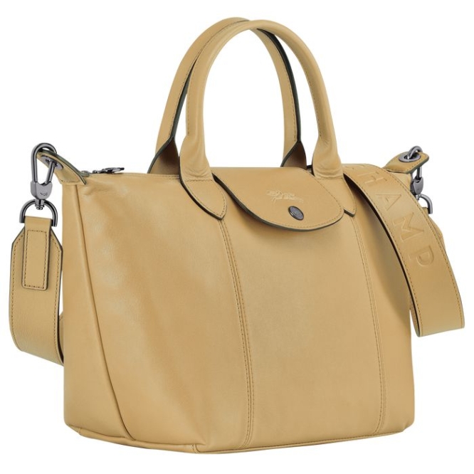 Beige Longchamp Le Pliage Cuir S Women's Top-handle Bags | US-4310NYX