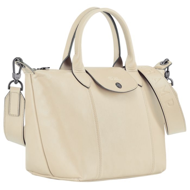 Beige Longchamp Le Pliage Cuir S Women's Top-handle Bags | US-6483IJG