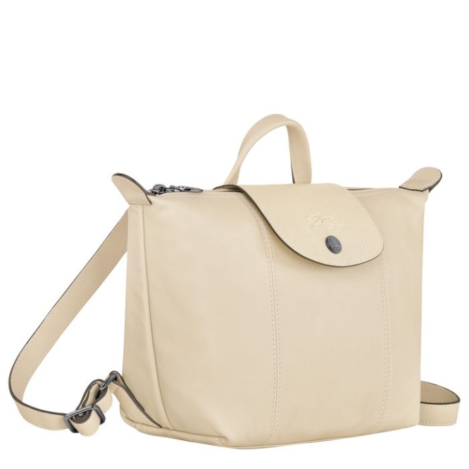 Beige Longchamp Le Pliage Cuir Women's Backpacks | US-0423OGB