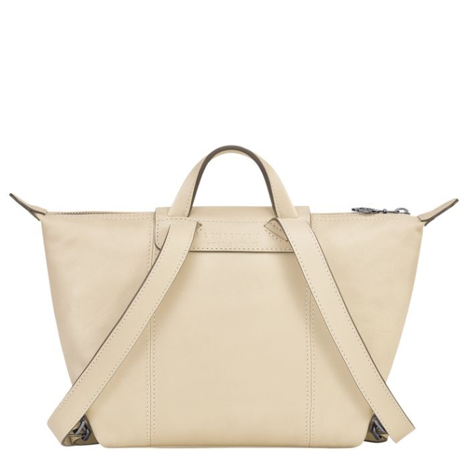 Beige Longchamp Le Pliage Cuir Women's Backpacks | US-0423OGB