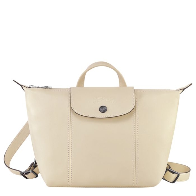 Beige Longchamp Le Pliage Cuir Women\'s Backpacks | US-0423OGB