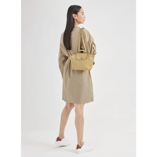 Beige Longchamp Le Pliage Cuir Women's Backpacks | US-4826LVE