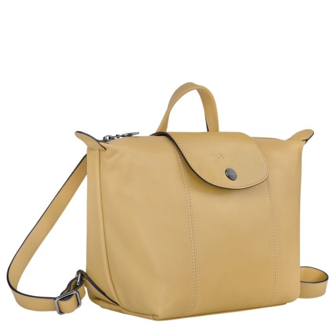 Beige Longchamp Le Pliage Cuir Women's Backpacks | US-4826LVE