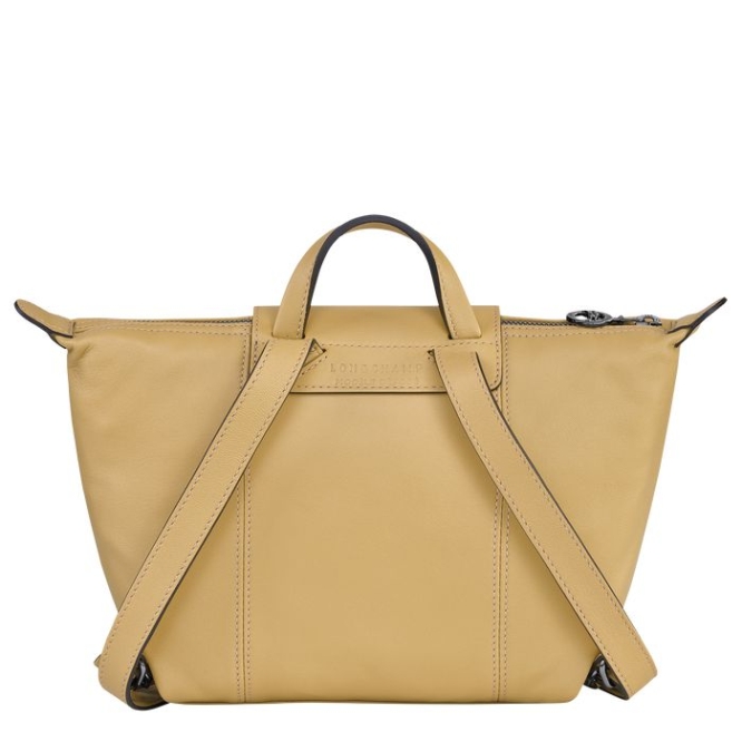 Beige Longchamp Le Pliage Cuir Women's Backpacks | US-4826LVE