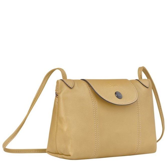 Beige Longchamp Le Pliage Cuir Women's Crossbody Bags | US-1389JTY