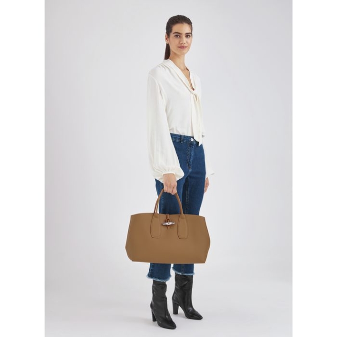 Beige Longchamp Roseau L Women's Top-handle Bags | US-4016DTG