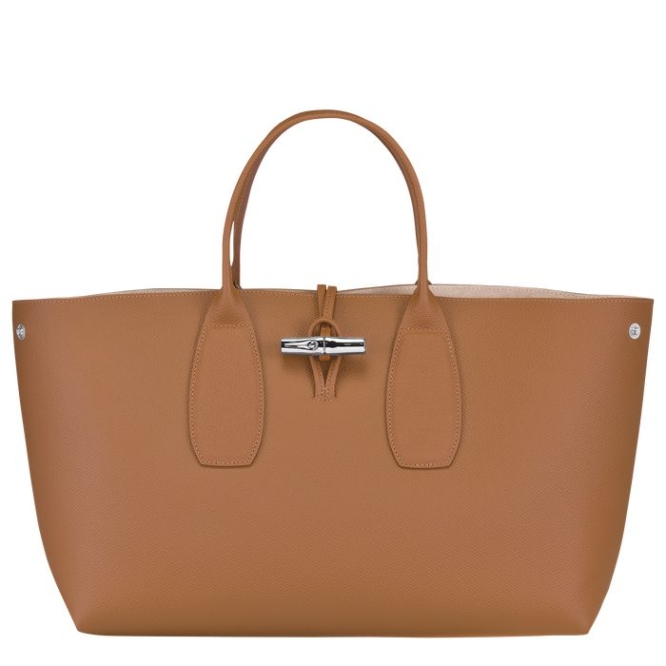 Beige Longchamp Roseau L Women's Top-handle Bags | US-4016DTG