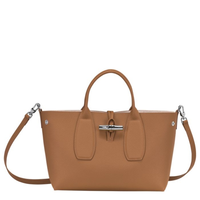 Beige Longchamp Roseau M Women's Top-handle Bags | US-6349VQT