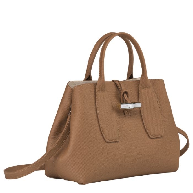 Beige Longchamp Roseau M Women's Top-handle Bags | US-6349VQT