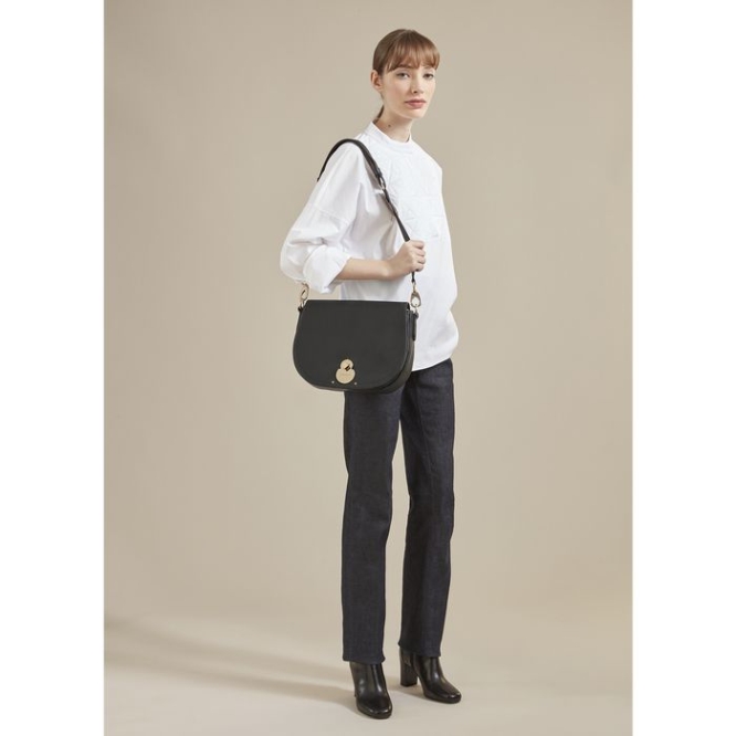 Black Longchamp Cavalcade M Women's Crossbody Bags | US-7390ODN