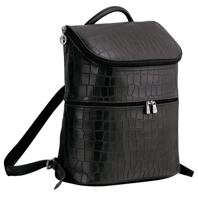 Black Longchamp Croco Block Men's Backpacks | US-1836MQE