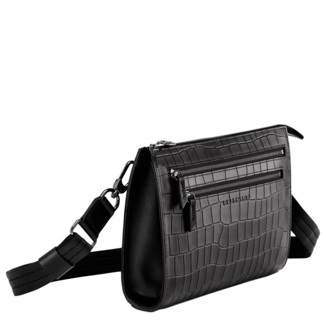 Black Longchamp Croco Block Men's Crossbody Bags | US-2610YZE