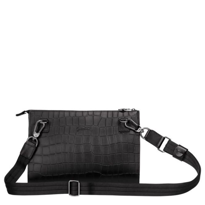 Black Longchamp Croco Block Men's Crossbody Bags | US-2610YZE