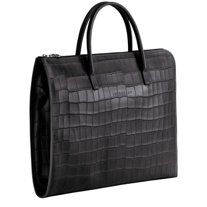 Black Longchamp Croco Block S Women's Document Holders | US-6289OWJ