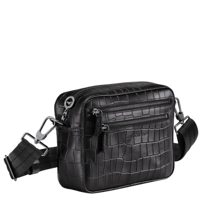 Black Longchamp Croco Block Women's Crossbody Bags | US-0453ZAH