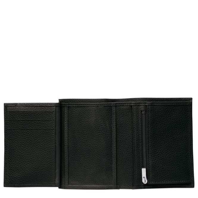 Black Longchamp Le Foulonné Women's Wallets | US-7564ZMI