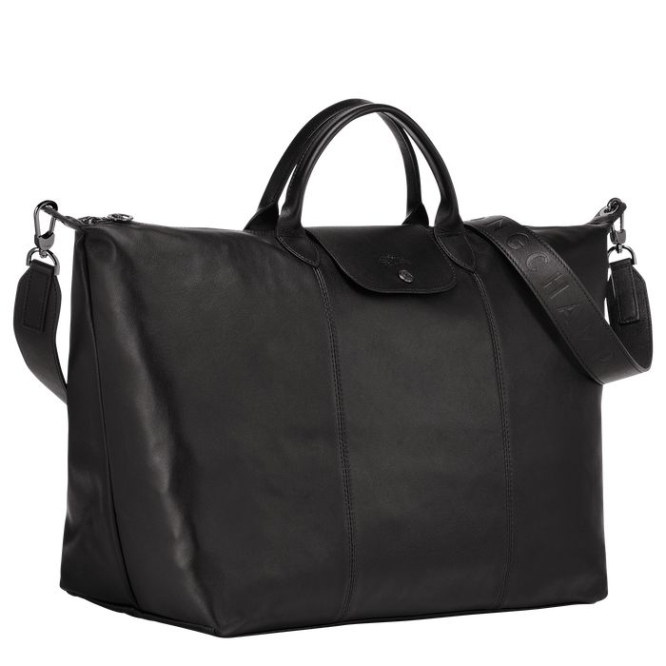 Black Longchamp Le Pliage Cuir L Men's Travel Bags | US-8714DCT