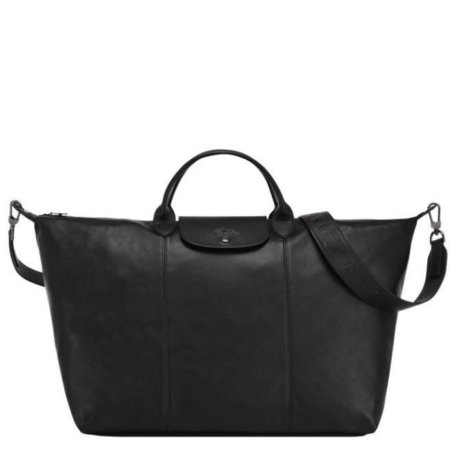 Black Longchamp Le Pliage Cuir L Women\'s Travel Bags | US-9807VSO