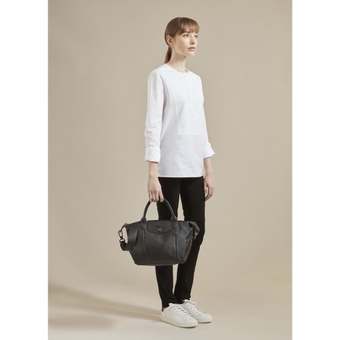 Black Longchamp Le Pliage Cuir S Women's Top-handle Bags | US-3521XEO