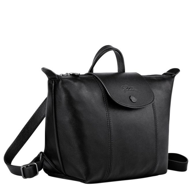 Black Longchamp Le Pliage Cuir Women's Backpacks | US-2395DRS