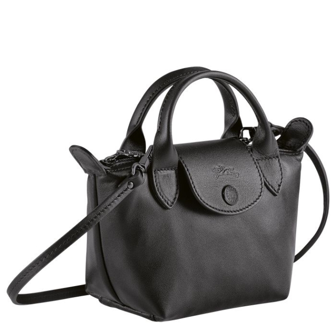 Black Longchamp Le Pliage Cuir Women's Crossbody Bags | US-0514LPC