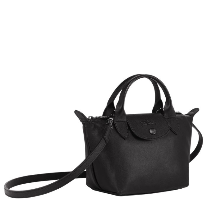 Black Longchamp Le Pliage Cuir XS Women's Top-handle Bags | US-1630MLV