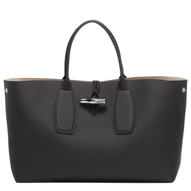 Black Longchamp Roseau L Women's Top-handle Bags | US-9280FCW