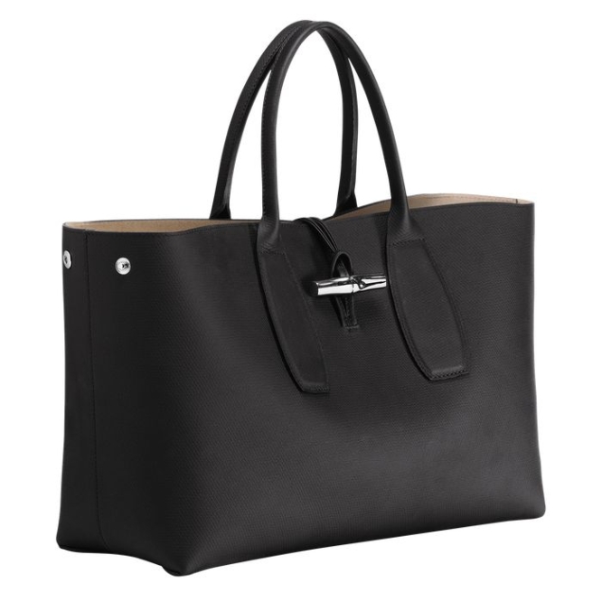 Black Longchamp Roseau L Women's Top-handle Bags | US-9280FCW