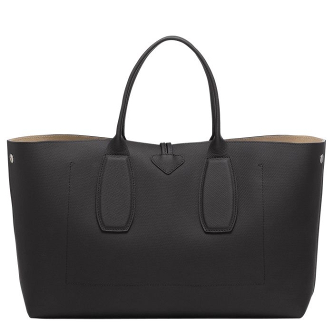 Black Longchamp Roseau L Women's Top-handle Bags | US-9280FCW