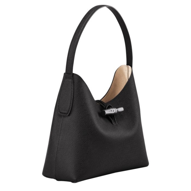 Black Longchamp Roseau M Women's Shoulder Bags | US-7629VIL