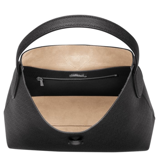 Black Longchamp Roseau M Women's Shoulder Bags | US-7629VIL