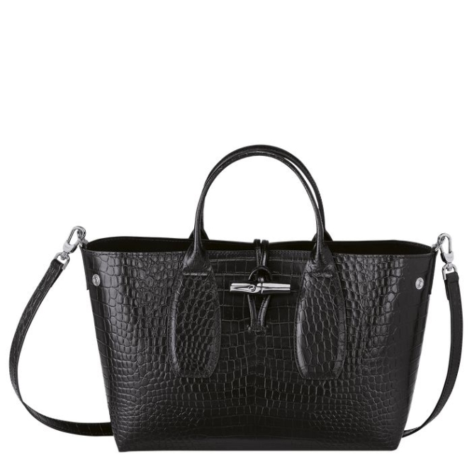 Black Longchamp Roseau M Women's Top-handle Bags | US-4017ACH