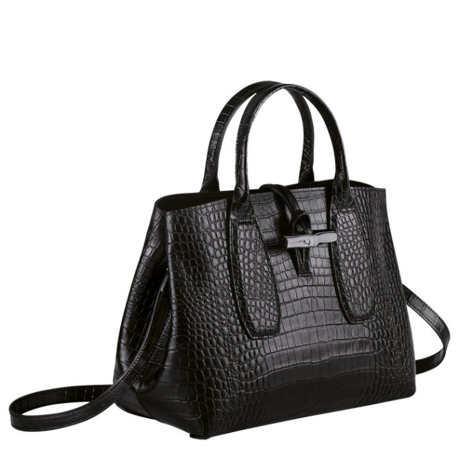 Black Longchamp Roseau M Women's Top-handle Bags | US-4017ACH