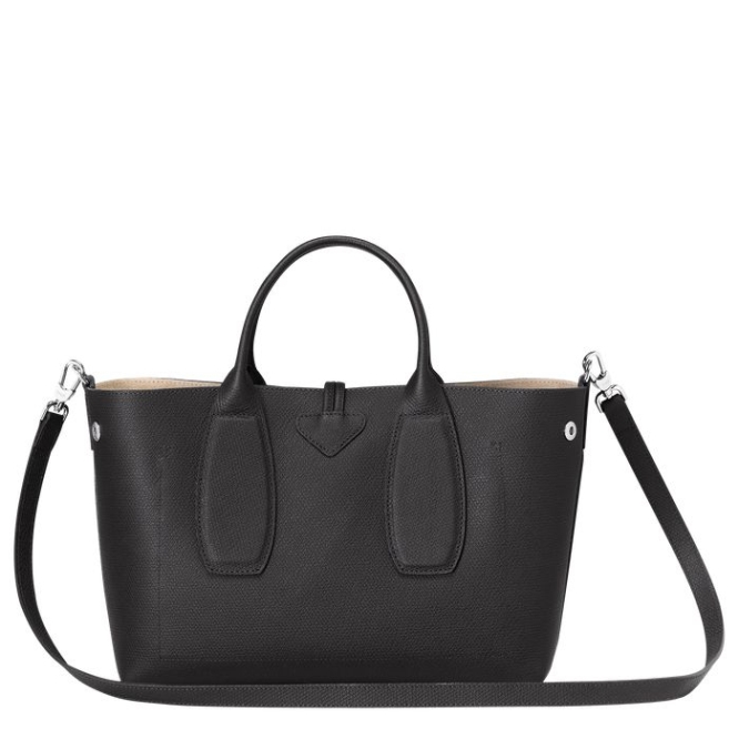 Black Longchamp Roseau M Women's Top-handle Bags | US-5024KVW