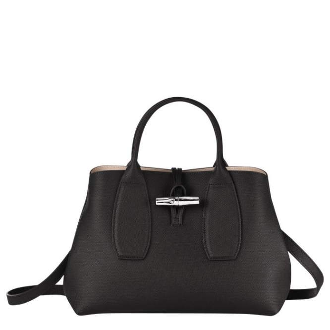 Black Longchamp Roseau M Women\'s Top-handle Bags | US-5024KVW