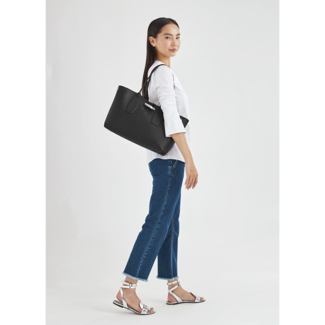 Black Longchamp Roseau Women's Shoulder Bags | US-2714GOX
