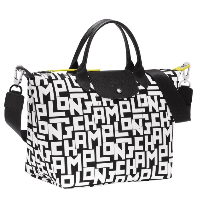 Black White Longchamp Le Pliage Lgp M Women's Top-handle Bags | US-5768KNU