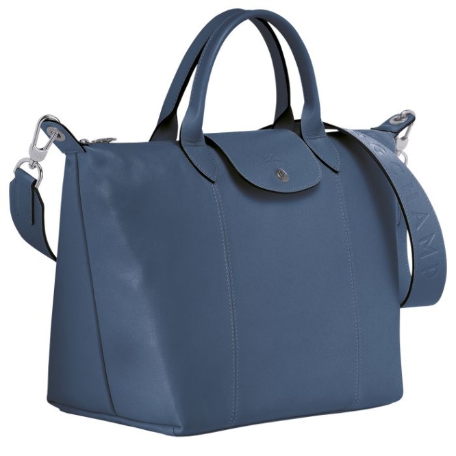 Blue Longchamp Le Pliage Cuir M Women's Top-handle Bags | US-0532TMJ