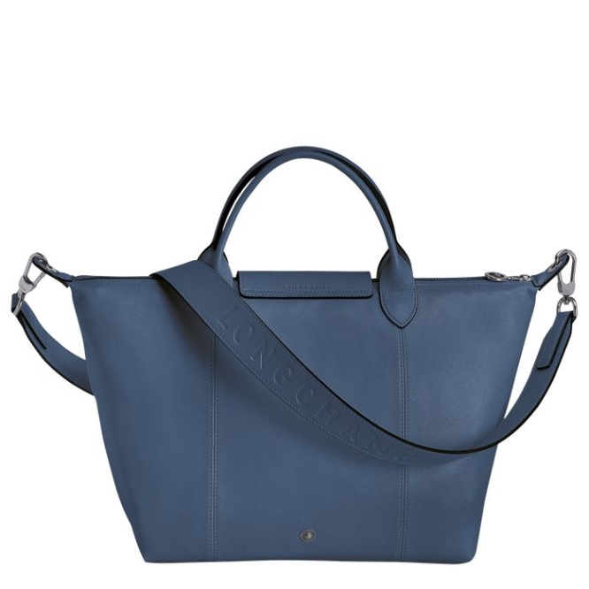 Blue Longchamp Le Pliage Cuir M Women's Top-handle Bags | US-0532TMJ