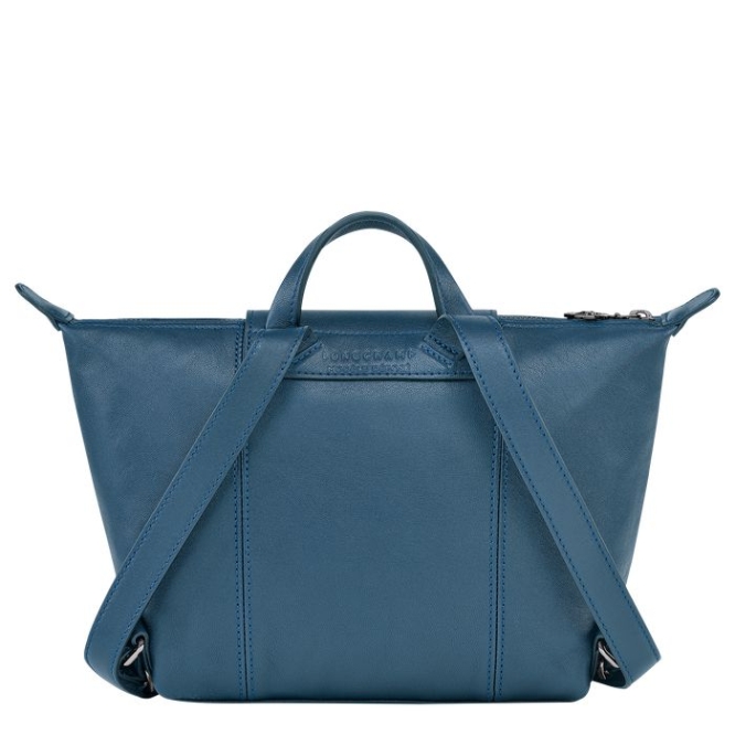 Blue Longchamp Le Pliage Cuir Women's Backpacks | US-0231GHT