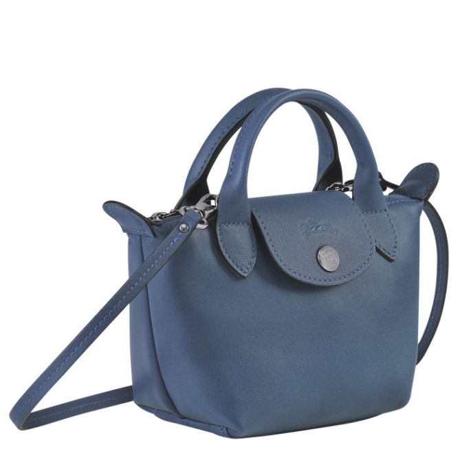 Blue Longchamp Le Pliage Cuir Women's Crossbody Bags | US-0126TLM