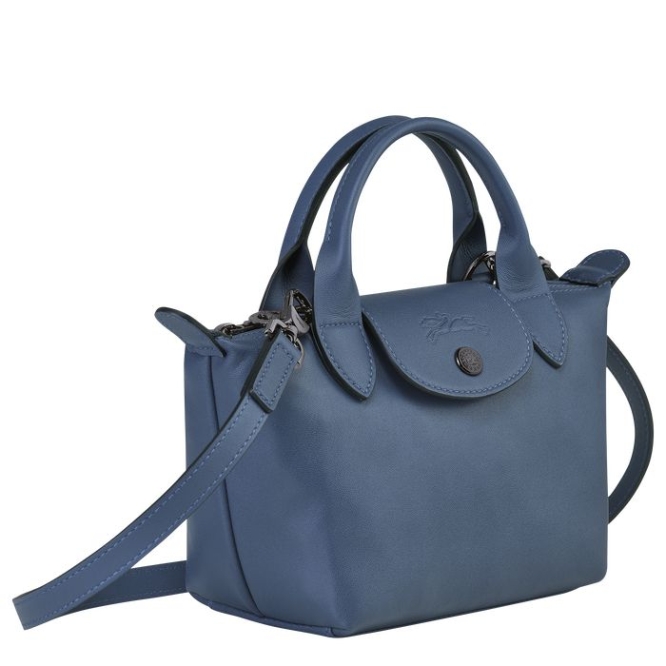 Blue Longchamp Le Pliage Cuir XS Women's Top-handle Bags | US-6982DSK