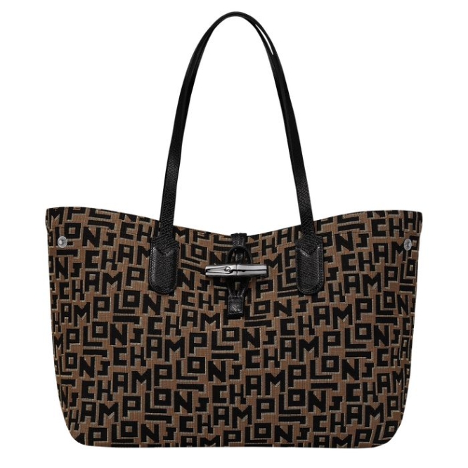 Brown Black Longchamp Roseau Essential Lgp M Women's Shoulder Bags | US-5963KTU