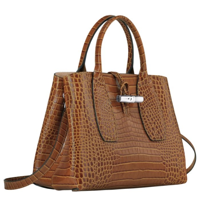 Brown Longchamp Roseau M Women's Top-handle Bags | US-0694IYO