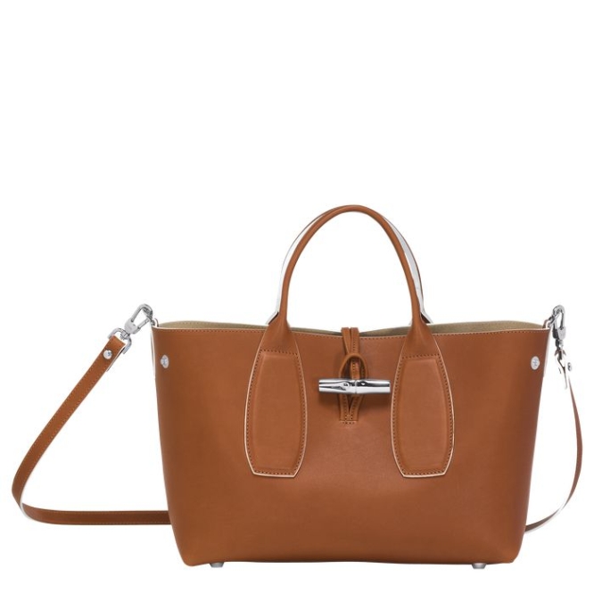 Brown Longchamp Roseau M Women's Top-handle Bags | US-0825GNA