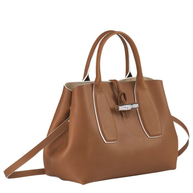 Brown Longchamp Roseau M Women's Top-handle Bags | US-0825GNA