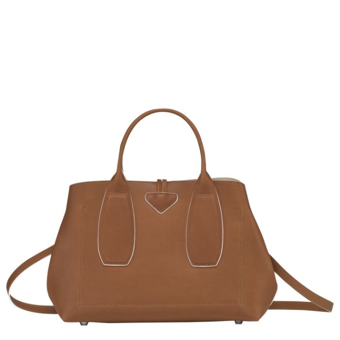 Brown Longchamp Roseau M Women's Top-handle Bags | US-0825GNA