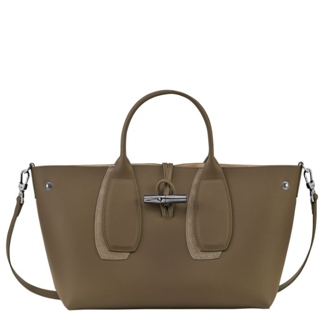 Brown Longchamp Roseau Shadow M Women's Top-handle Bags | US-4703ZQN