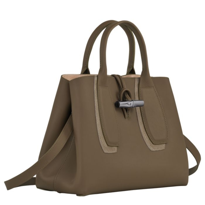 Brown Longchamp Roseau Shadow M Women's Top-handle Bags | US-4703ZQN